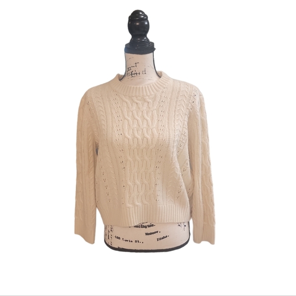 Qmack Cropped Cottage‎ Prairie Womens Sweater Cream Size Large - Picture 2 of 11
